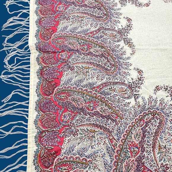 Paisley Print Tablecloth w/ Fringe Pottery Barn Multicolor Cotton/Linen 50 x 50" - Picture 1 of 11